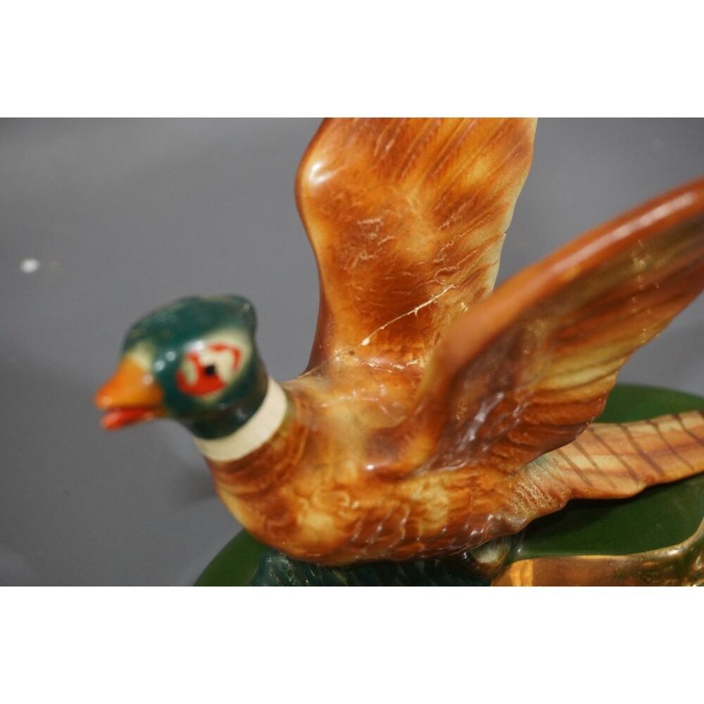 Vintage Ceramic Pheasant Bird Ashtray Ring Pin Dish Figurine Green Gold Base MCM - Picture 9 of 9